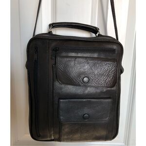 UNISEX LEATHER - Utilitarian Black All-Leather Bag w/Multi Compartments